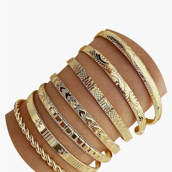 7 pieces Gold Bangle bracelet cuff Set 18k look - Picture 4 of 6